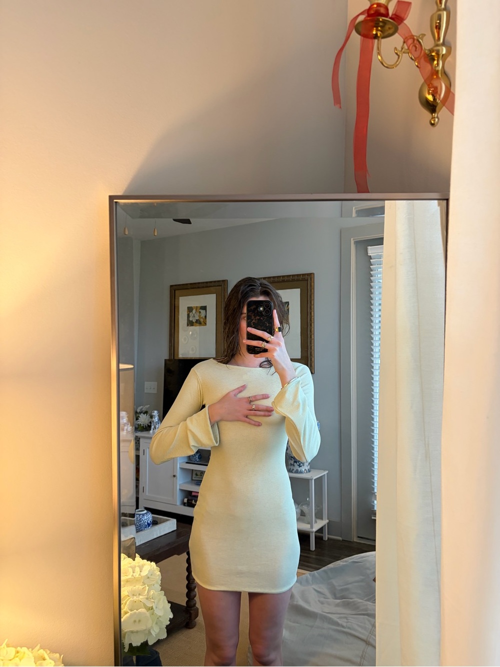 PrettyLittleThing Almond Long Sleeve Mini Bodycon Dress
